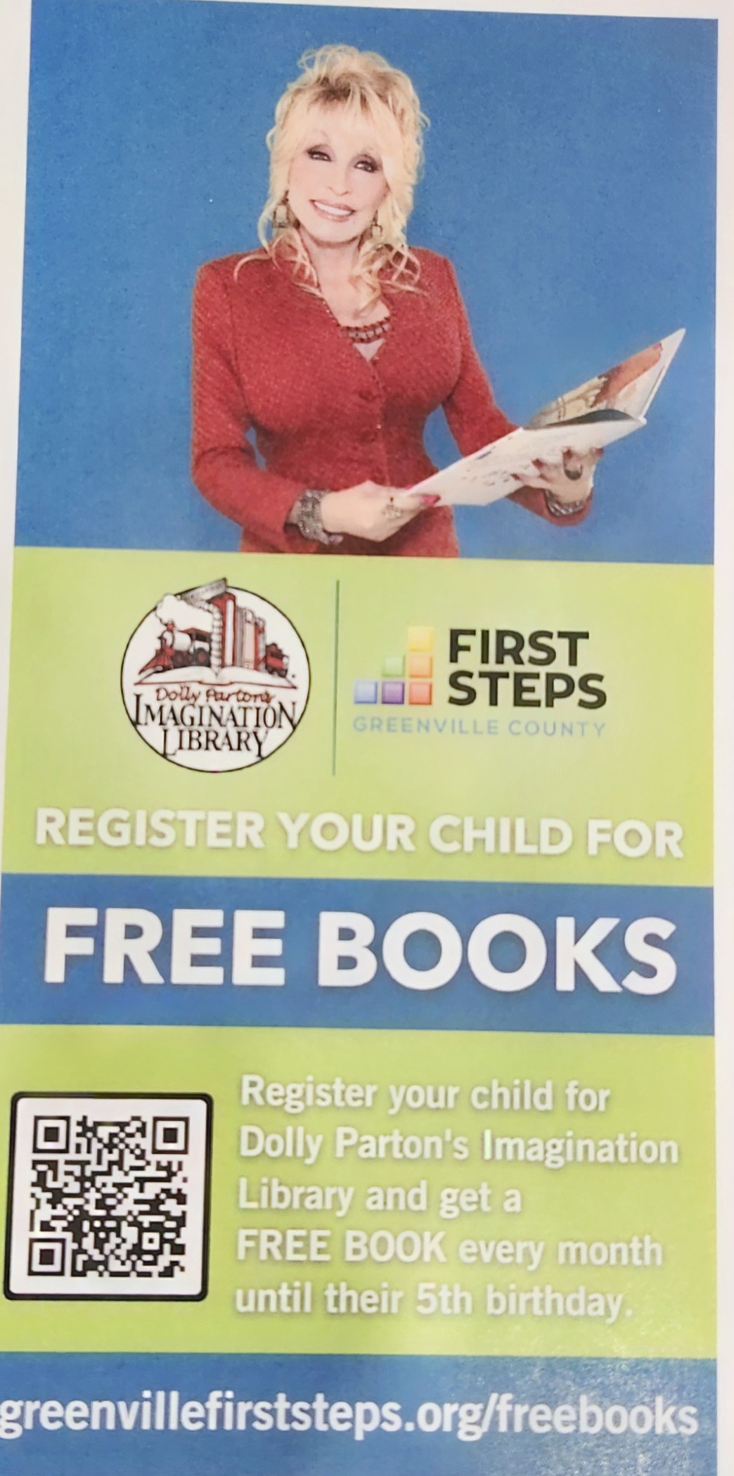 Dolly Parton's Imagination Library is offering free books to children under five in eligible Greenville county neighborhoods